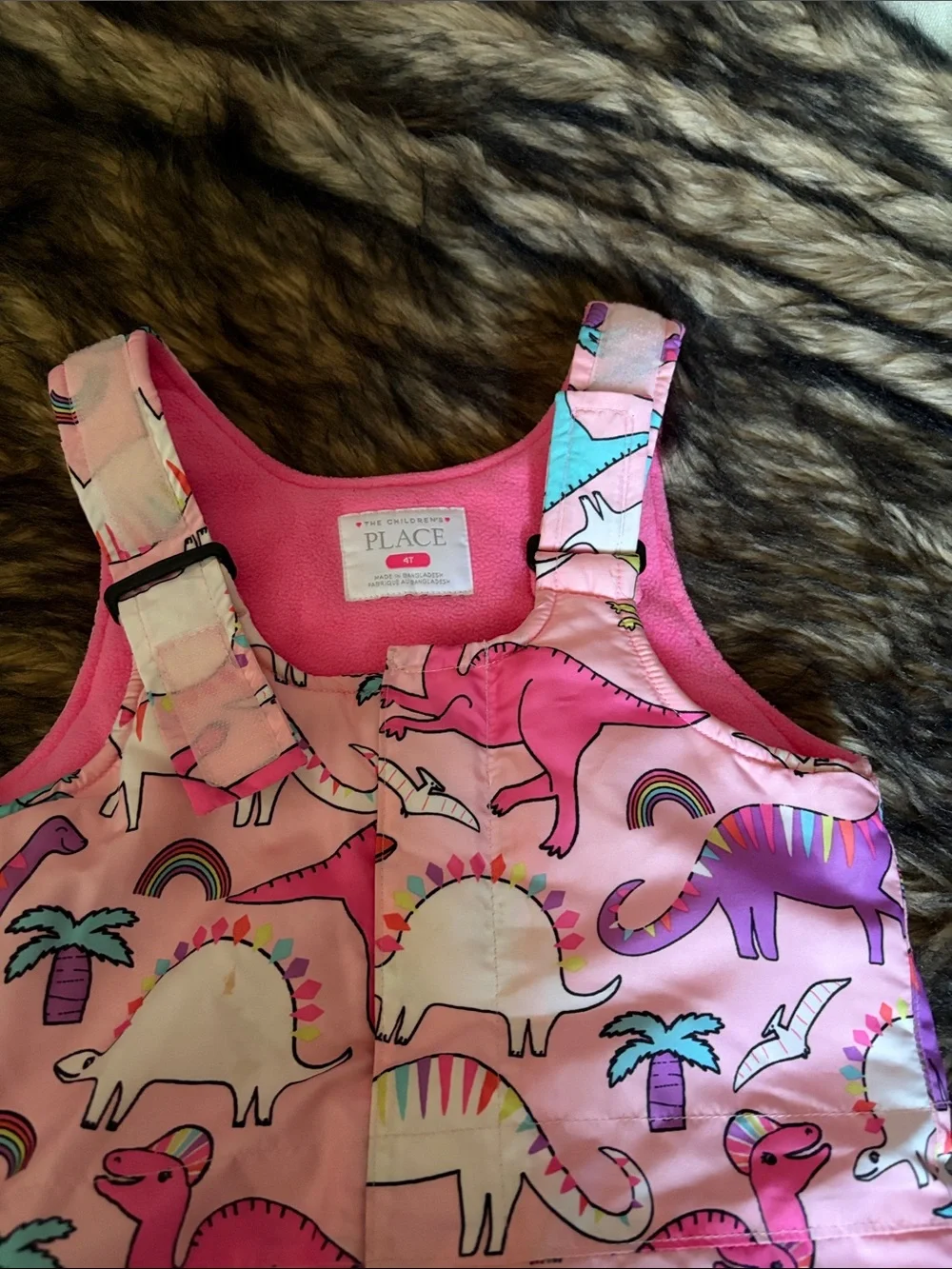 The Children's Place Pink Dinosaur Print Snow Bib Overalls Size 4T